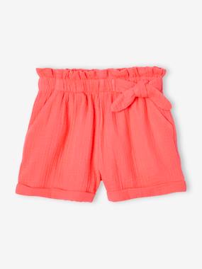 Girls-Shorts-Paperbag Shorts in Cotton Gauze for Girls