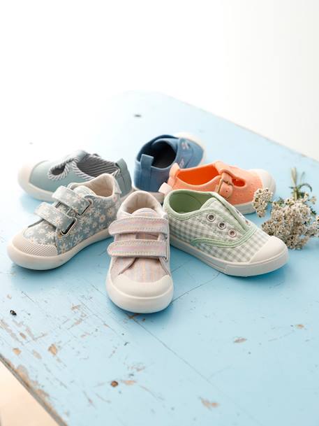 Touch-Fastening Trainers in Canvas for Baby Girls BLUE LIGHT ALL OVER PRINTED+multicoloured+printed pink+printed violet+White - vertbaudet enfant 