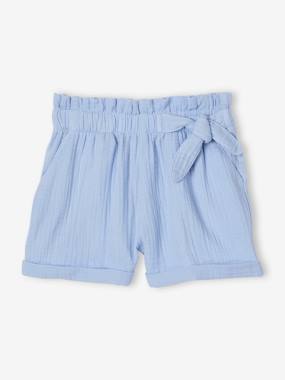 Girls-Shorts-Paperbag Shorts in Cotton Gauze for Girls