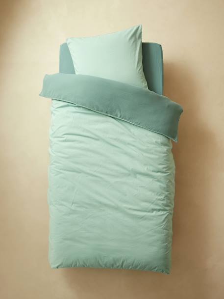 Two-Tone Duvet Cover + Pillowcase Set in Cotton Gauze for Children BLUE MEDIUM SOLID+emerald green+PINK MEDIUM SOLID - vertbaudet enfant 