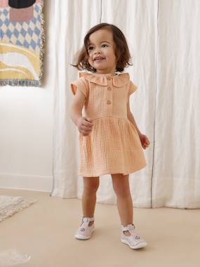 Baby-Dress in Cotton Gauze with Frilled Collar, for Babies