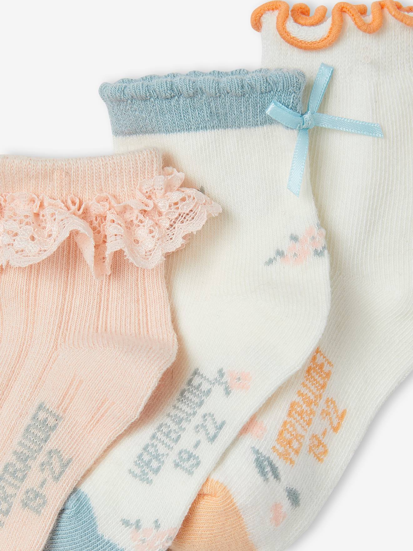 Élégantes chaussettes pour bébé en coton rose vif avec nœuds pailletés