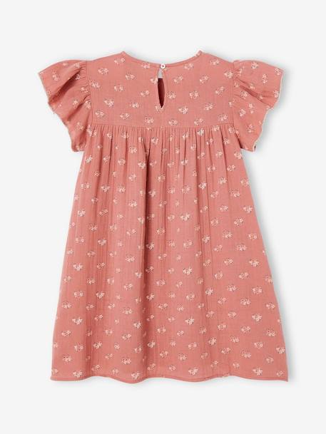 Printed Dress with Butterfly Sleeves, in Cotton Gauze, for Girls aqua green+tomato red - vertbaudet enfant 