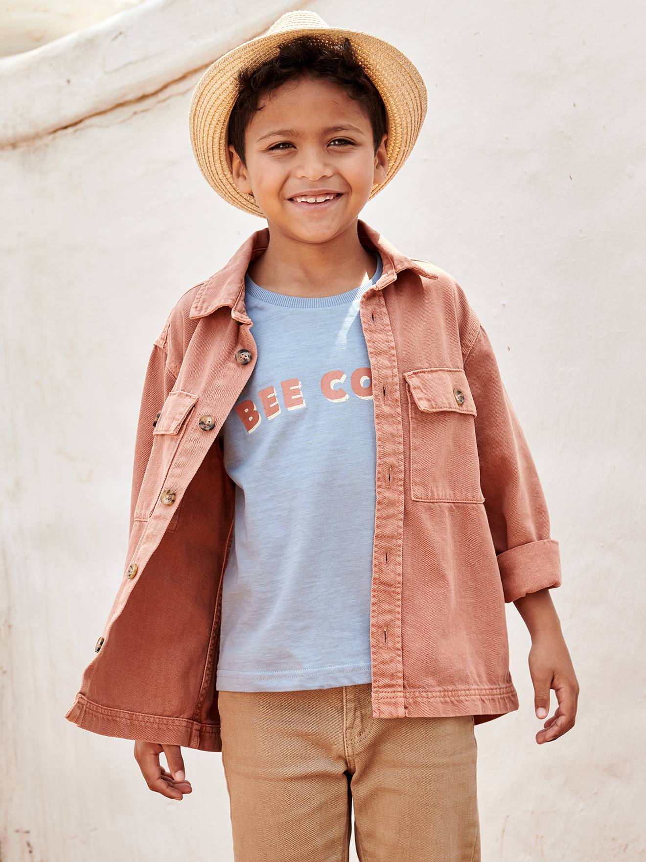 Shacket in Fabric with Pigment Dye Effect, for Boys - terracotta, Boys