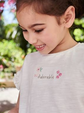 -T-shirt fille brodé "adorable" manches courtes smockées