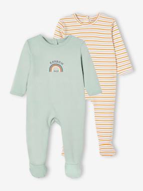 -Pack of 2 Rainbow Sleepsuits in Interlock Fabric for Baby Boys