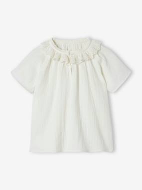 Fille-Chemise, blouse, tunique-Blouse en gaze de coton fille col en broderie anglaise