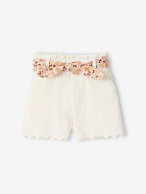 Baby-Cotton Gauze Shorts with Floral Belt for Babies