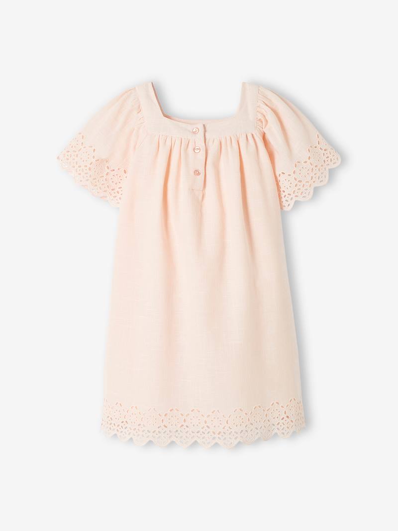 Dress with Broderie Anglaise & Butterfly Sleeves, for Girls - pale pink ...