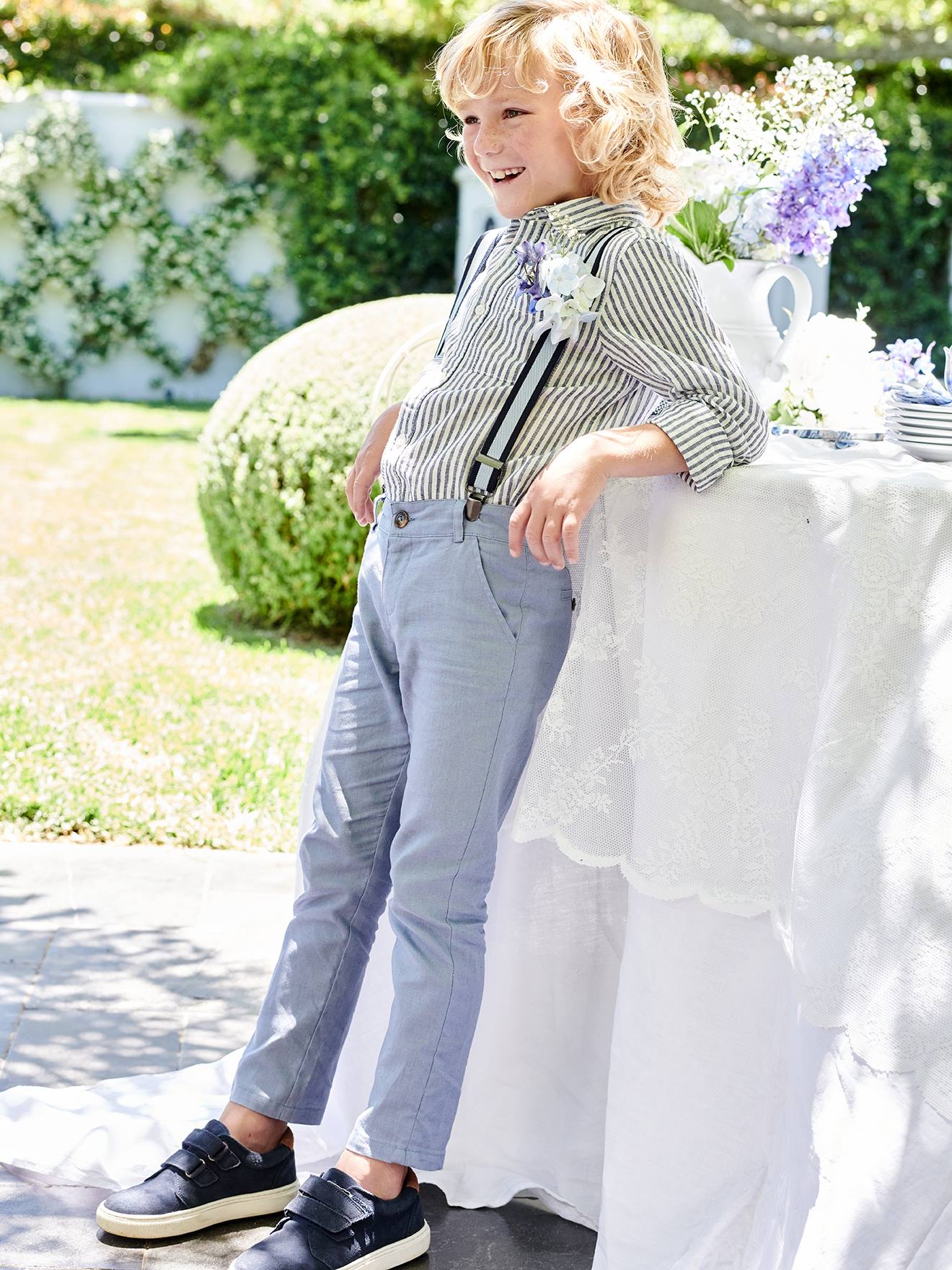 John Lewis Heirloom Collection Kids Textured Linen Blend Tailored Trousers  Neutral at John Lewis  Partners
