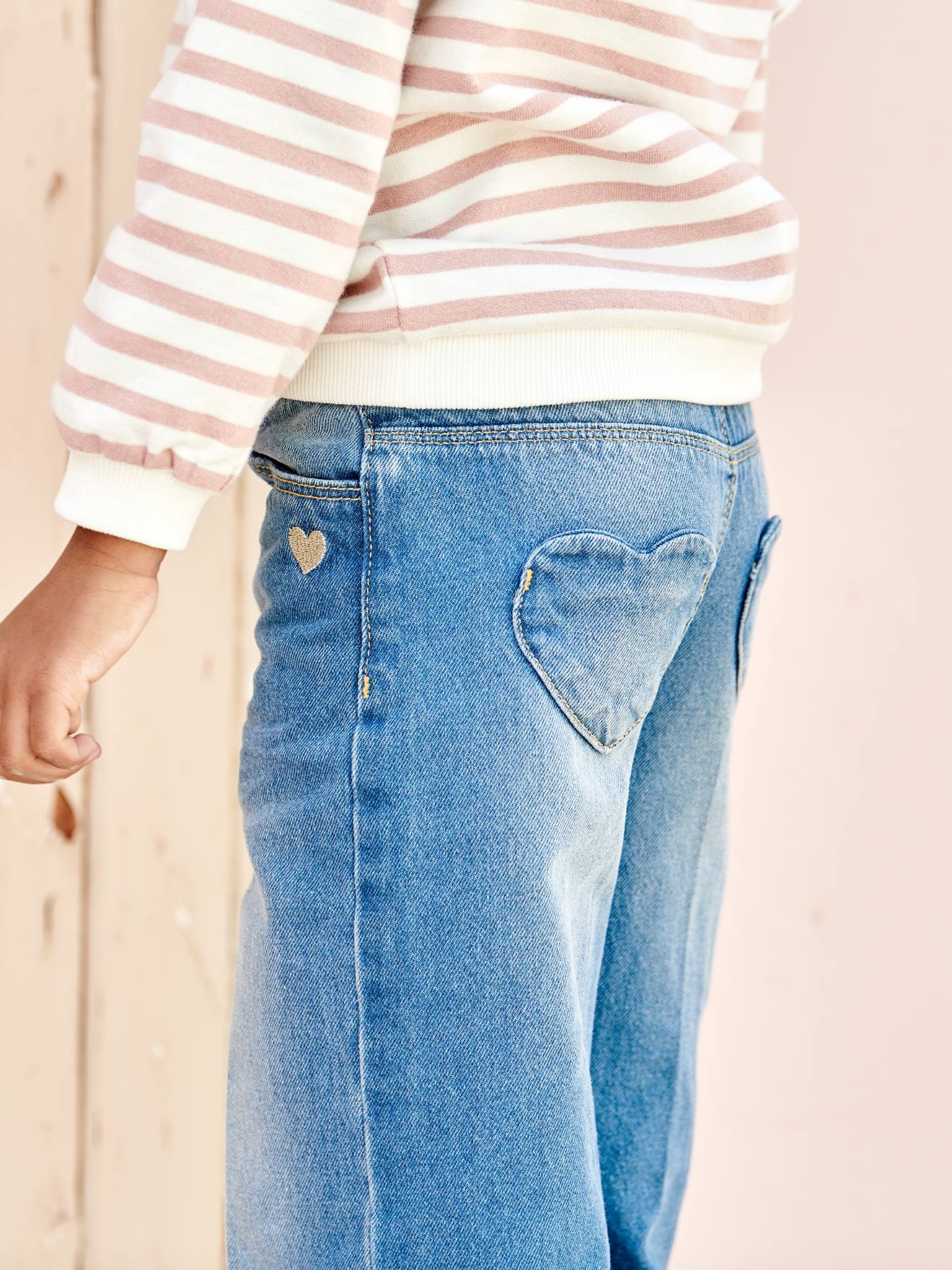 Wide-Leg Jeans, Frayed Hems, for Girls - stone