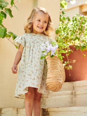 -Robe fille en gaze de coton imprimée manches papillon