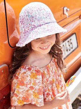-Bucket Hat with Small Flowers Print for Girls
