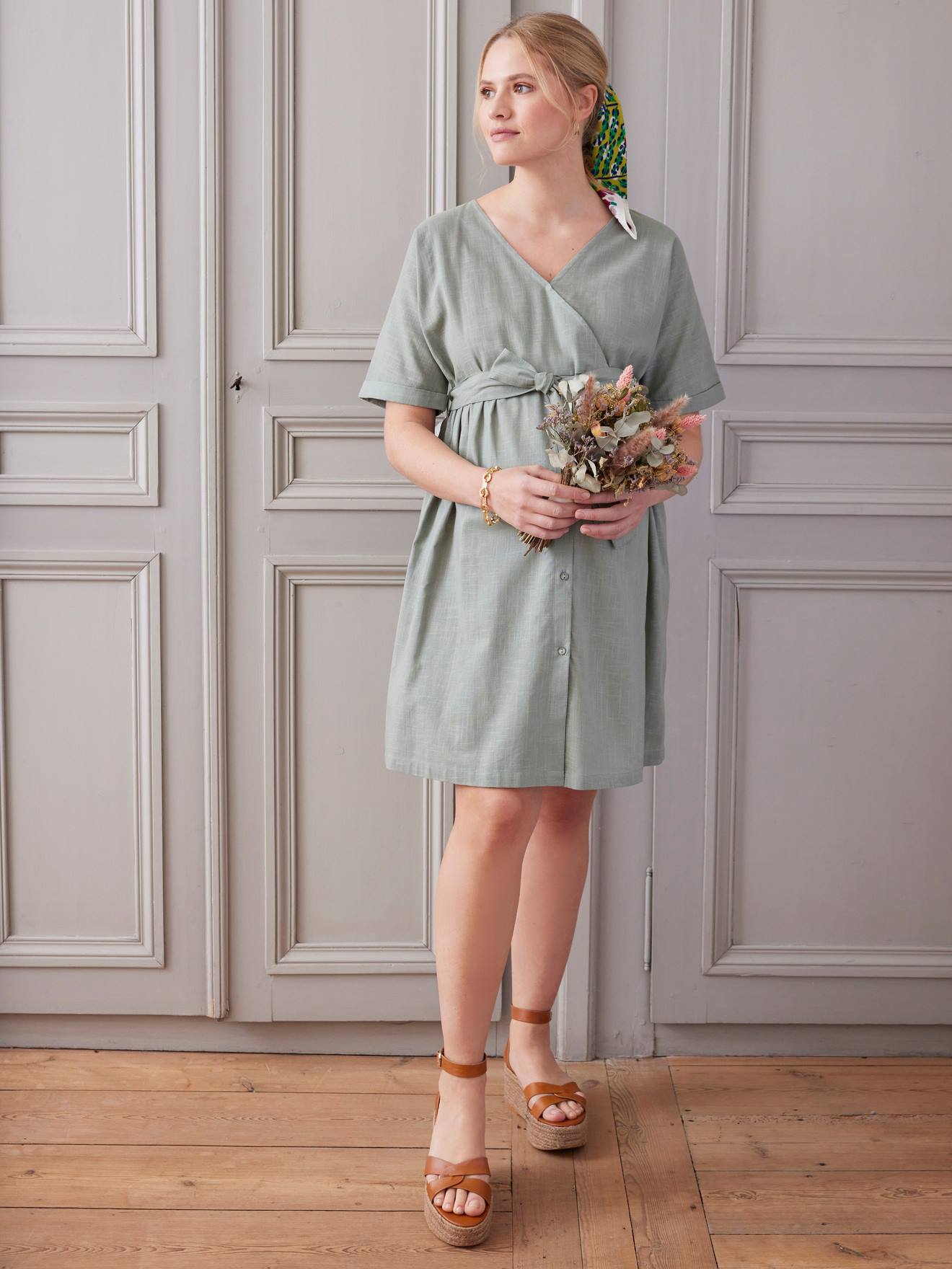 Sage Green Maxi Maternity & Nursing Wrap Dress