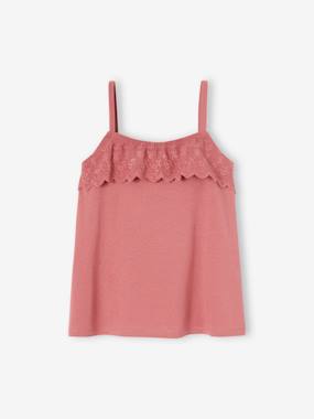 Girls-Tops-T-Shirts-Sleeveless Top with Ruffles in Broderie Anglaise for Girls