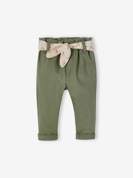 Paperbag Trousers with Belt, for Babies cappuccino+ecru+lichen+pale pink - vertbaudet enfant 