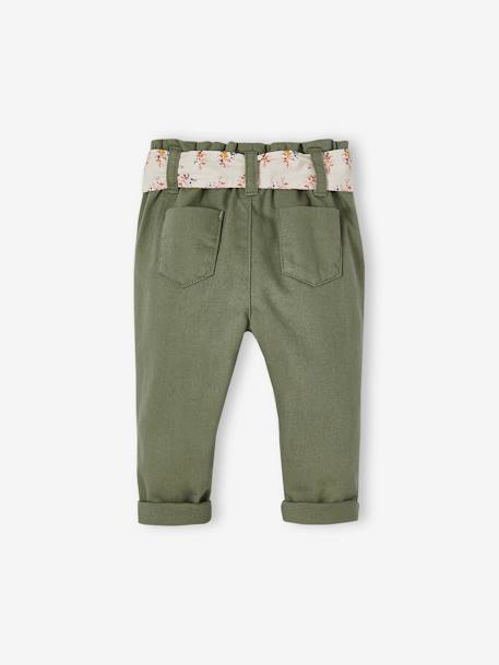 Pantalon paperbag bébé avec ceinture cappuccino+lichen+vieux rose - vertbaudet enfant 