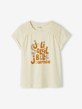 T-Shirt with Iridescent Message & Smocks on the Shoulders, for Girls  - vertbaudet enfant
