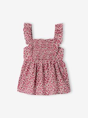 Girls-Blouses, Shirts & Tunics-Smocked Blouse with Ruffles on the Straps, for Girls