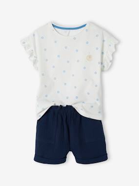 Girls-Outfits-T-Shirt & Shorts Combo, in Cotton Gauze, for Girls