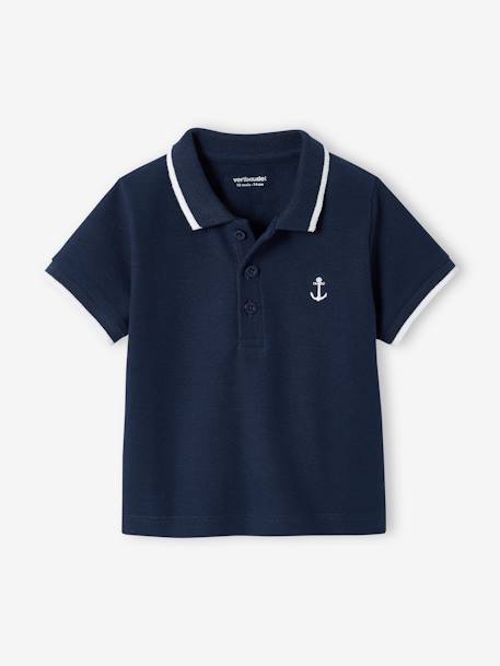 Polo Shirt with Embroidery on the Chest, for Baby Boys Dark Blue+sage green - vertbaudet enfant 