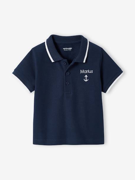 Polo Shirt with Embroidery on the Chest, for Baby Boys Dark Blue+sage green - vertbaudet enfant 