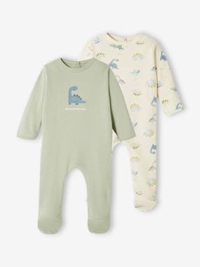 -Pack of 2 Dinosaur Sleepsuits in Jersey Knit for Baby Boys