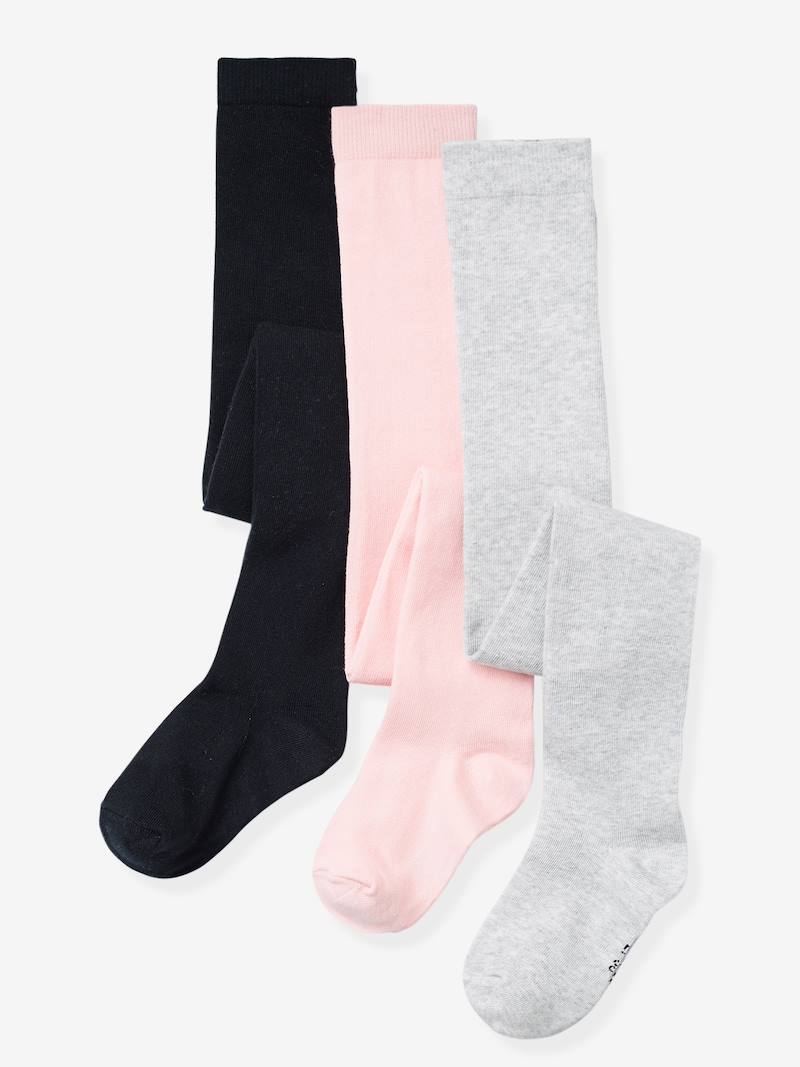 Girl's Pack of 3 Pairs of Jersey Knit Fabric Tights yellow dark 2 color/multicol, Girls