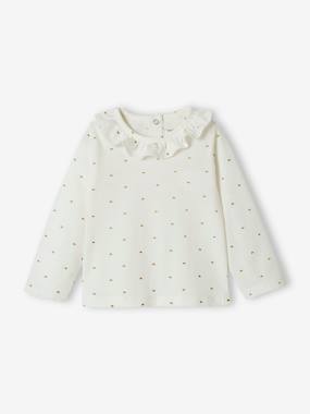 Baby-T-shirts & Roll Neck T-Shirts-Top with Frill on the Neckline, for Baby Girls