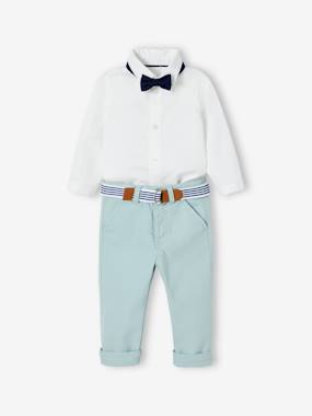 Bébé-Ensemble-Ensemble de cérémonie bébé pantalon avec ceinture, chemise et noeud papillon