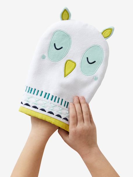 Pack of 3 Bath Gloves, Animals WHITE LIGHT SOLID WITH DESIGN - vertbaudet enfant 