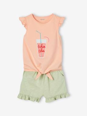 Girls-Outfits-Frilly Combo, Knot Effect T-Shirt & Shorts