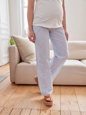-Striped Wide-Leg Trousers, for Maternity