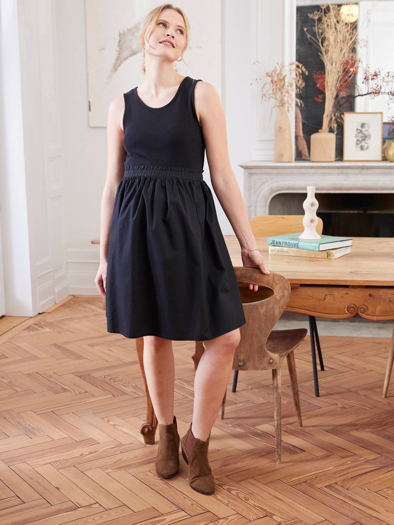 Robe courte sans manches bi-matière de grossesse - noir, Vêtements de  grossesse