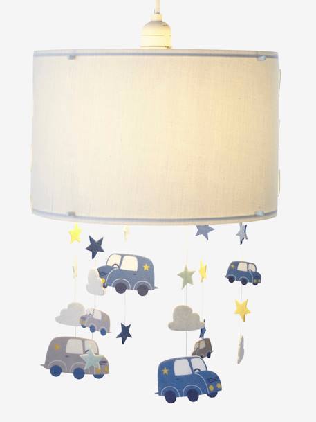 Clouds & Cars Hanging Lampshade BLUE MEDIUM SOLID WITH DESIGN - vertbaudet enfant 