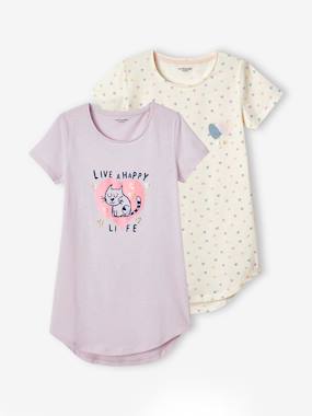 Fille-Pyjama, surpyjama-Lot de 2 chemises de nuit coeurs