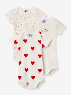 Baby-Bodysuits-Pack of 3 Short Sleeve Bodysuits in Organic Cotton, by Petit Bateau