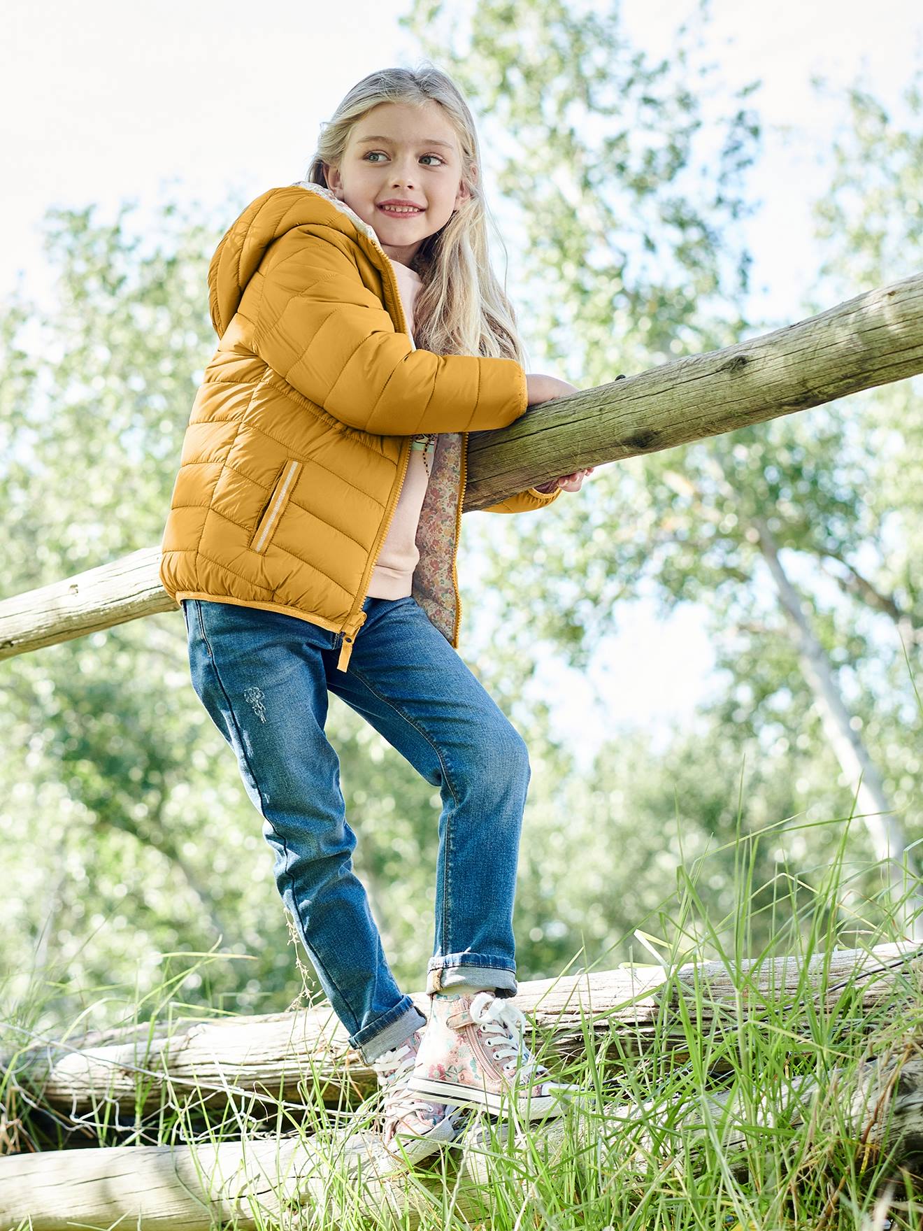 Vertbaudet Reversible Lightweight Padded Jacket with Padding in Recycled POLYESTER, for Girls