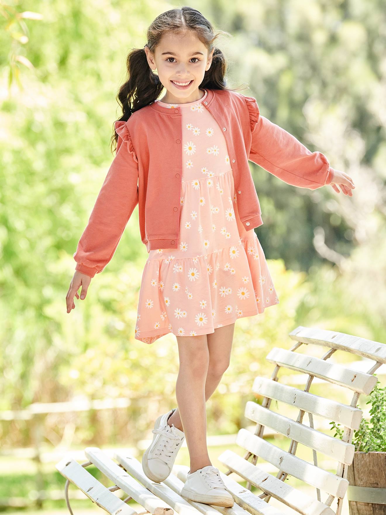 Pink & Yellow Cotton Printed Jacket Dress For Girls Design by Kinder Kids  at Pernia's Pop Up Shop 2024