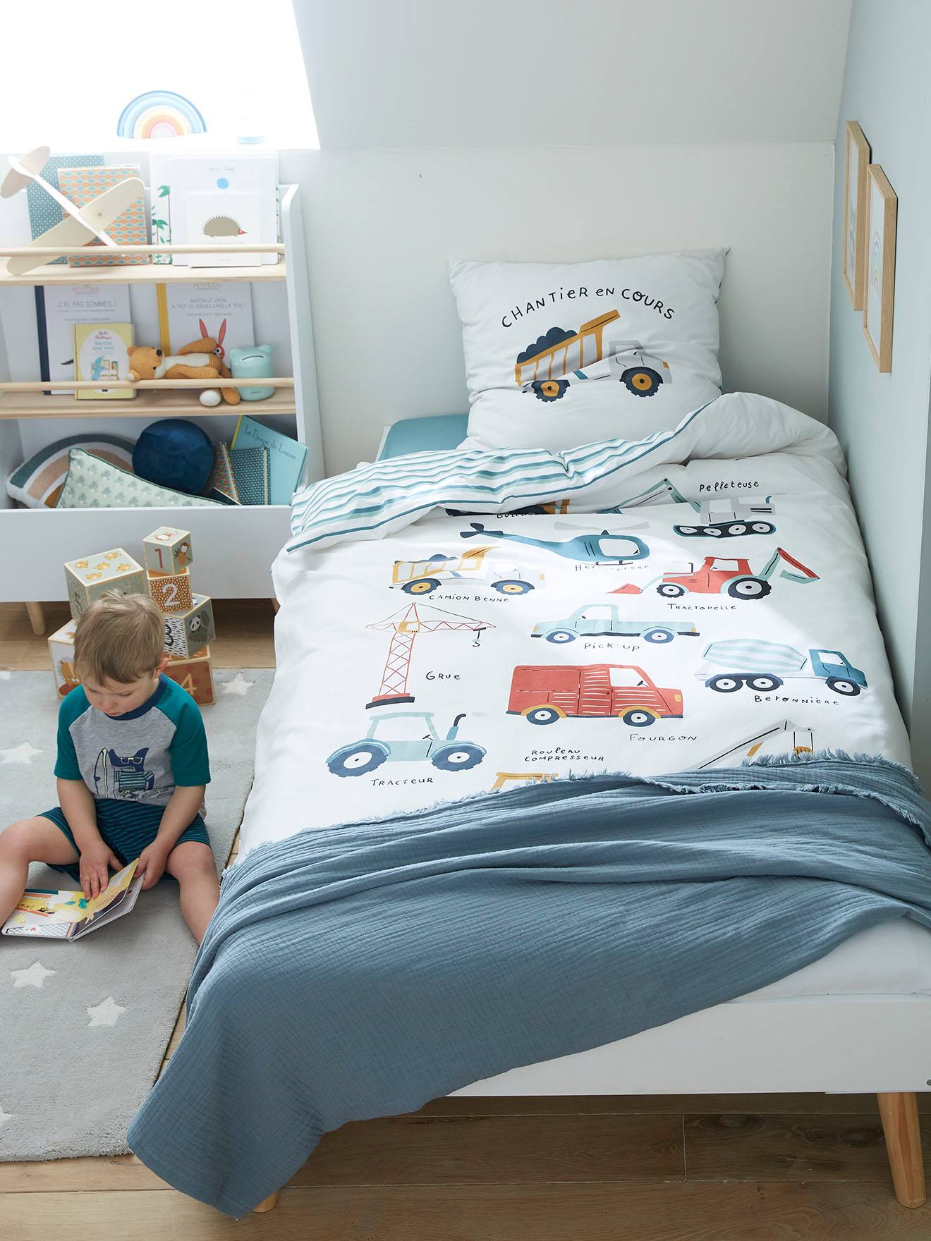 Parure De Lit Enfant VERTBAUDET "Quel Chantier !" - Housse De Couette 140x150cm + Taie - Imprimé Blanc - 5