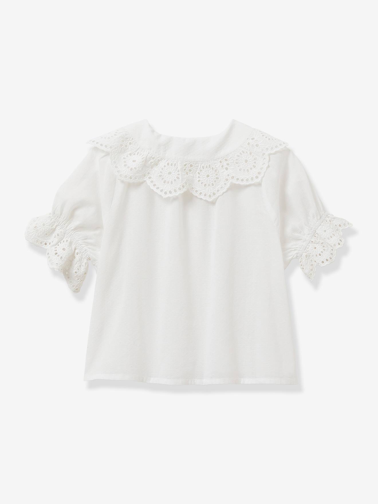 Blouse Fille 8 Ans Brodée Main Madagascar - Motif Fruits, Coton Blanc, Manches 3/4, Neuve Avec étiquettes