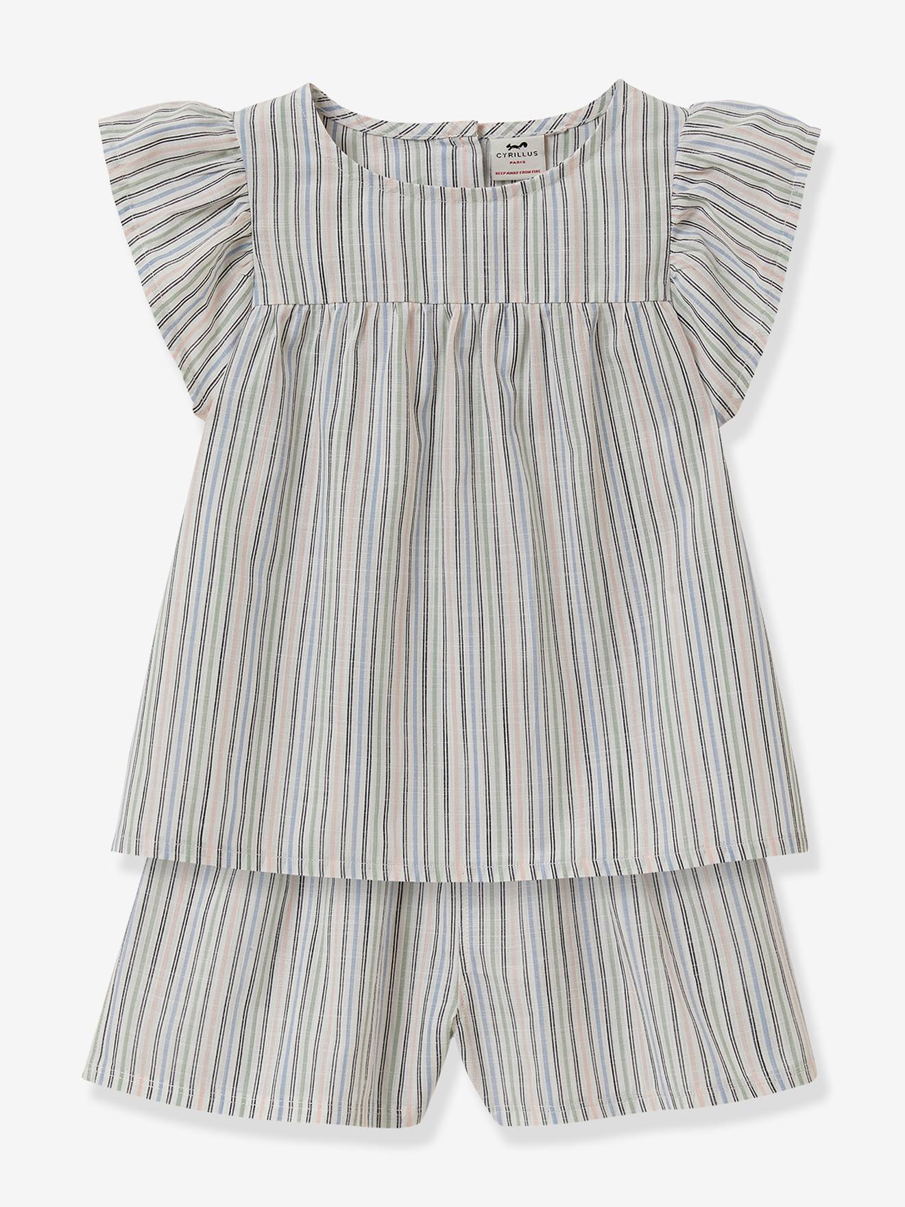 Striped Short Pyjamas for Girls by CYRILLUS striped blue Girls