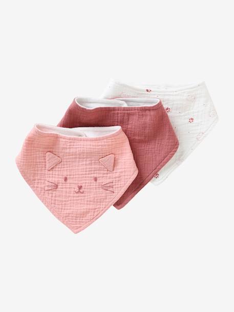 3 Bandana-Style Bibs in Cotton Gauze Brown+crystal blue+GREEN DARK ALL OVER PRINTED+Light Green+old rose+sage green+White/Print - vertbaudet enfant 
