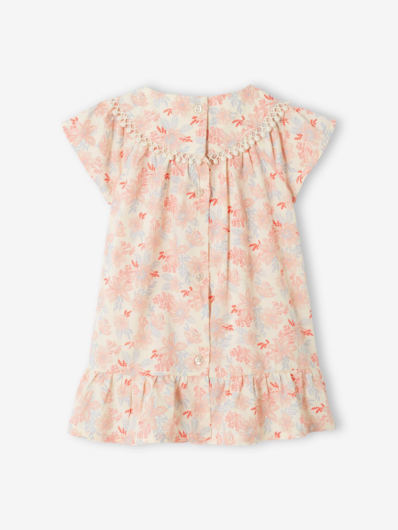 VERTBAUDET Robe En Tricot Bébé Col Tissu Fleuri - Manches Longues Confortable Et Romantique