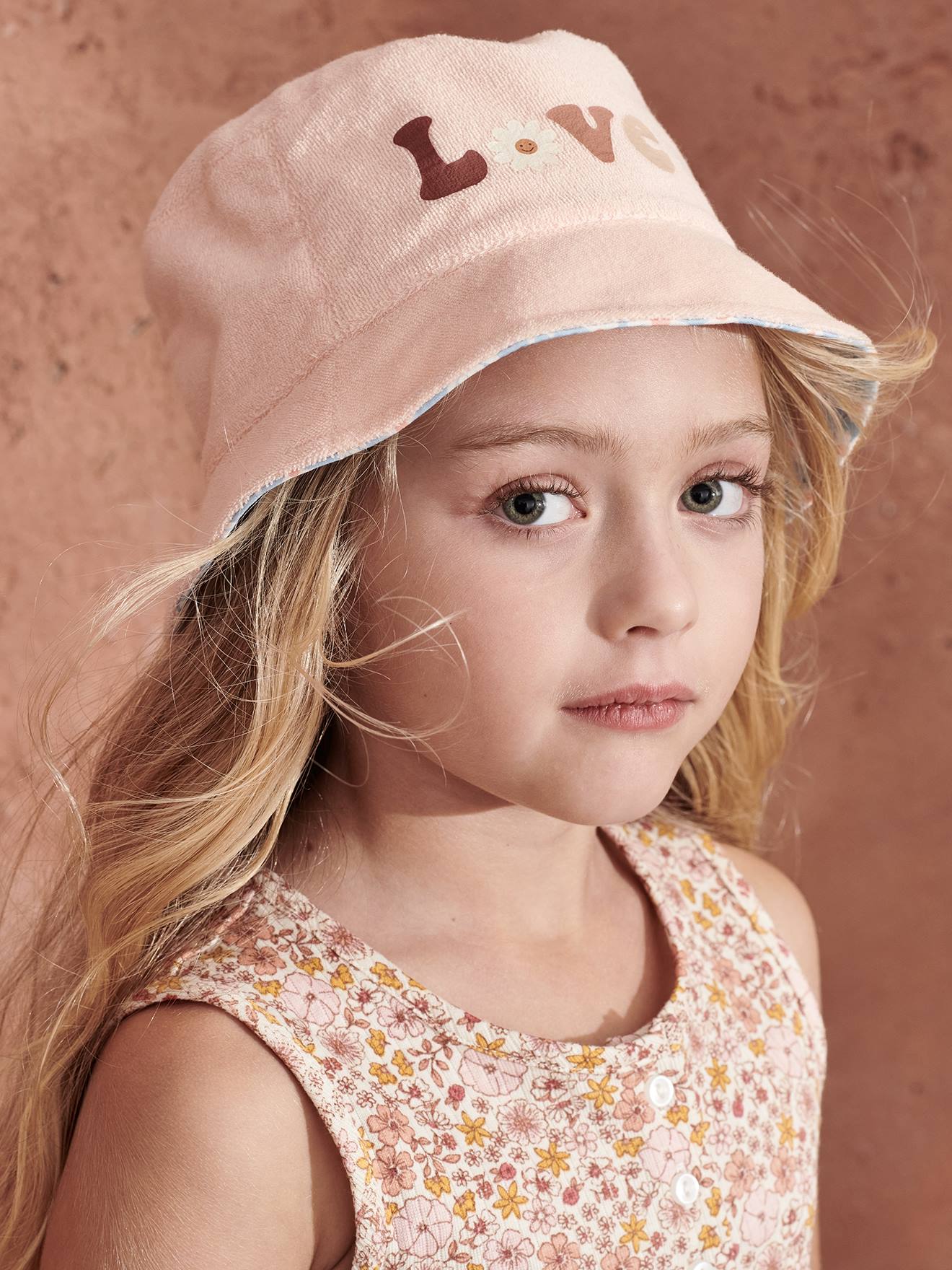 Printed Reversible Bucket Hat, for Girls - sky blue