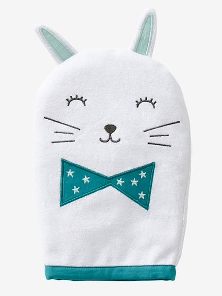 Pack of 3 Bath Gloves, Animals WHITE LIGHT SOLID WITH DESIGN - vertbaudet enfant 