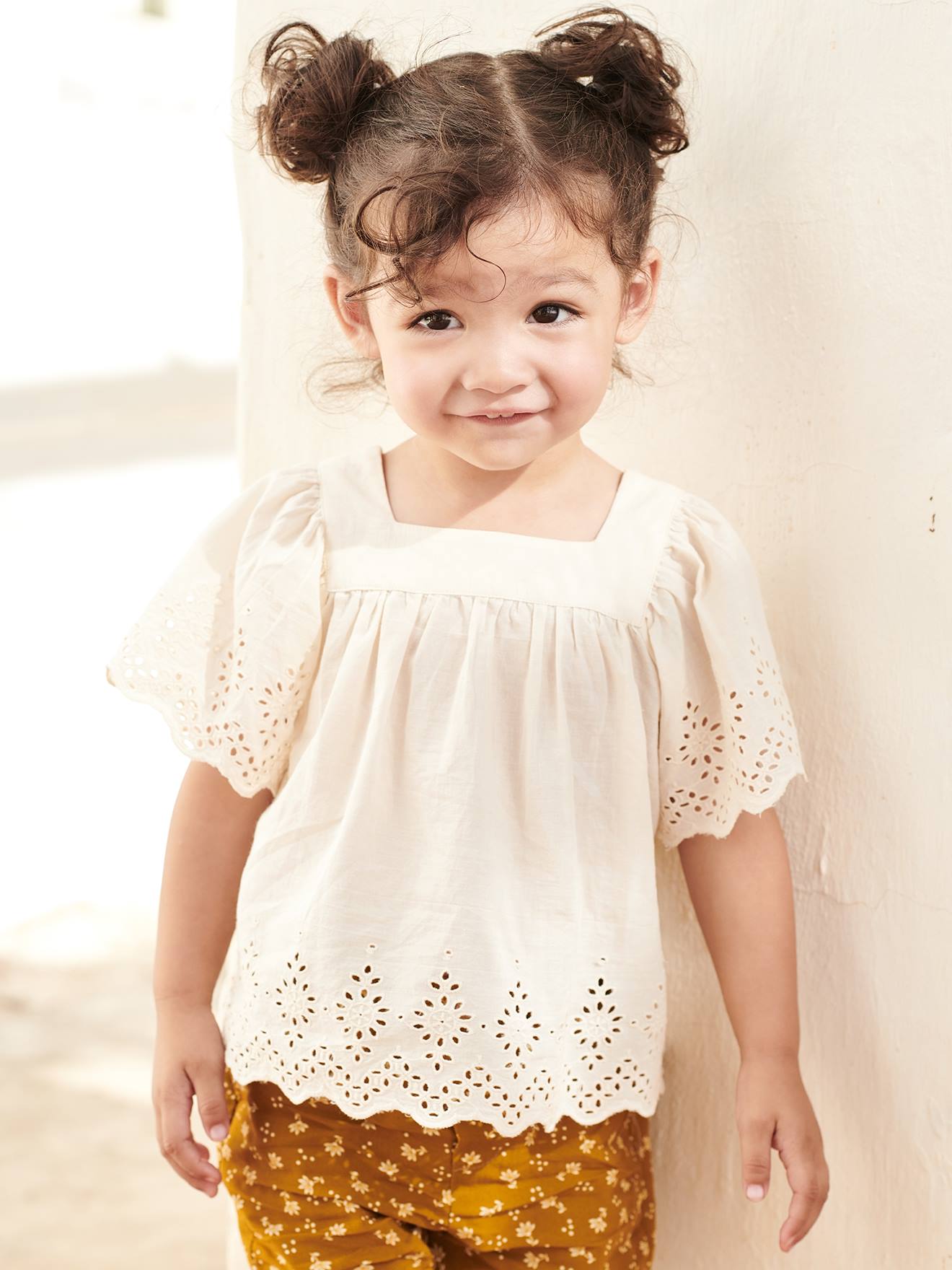 Short Sleeve Blouse in Broderie Anglaise, for Babies - ecru, Baby