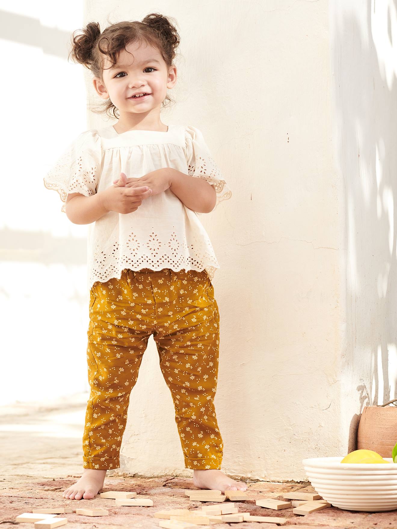 Short Sleeve Blouse in Broderie Anglaise, for Babies - ecru, Baby