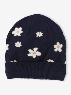 Fille-Accessoires-Bonnet fille avec motifs marguerites en jacquard