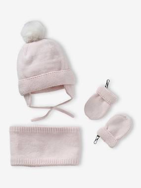 Baby-Beanie + Snood + Mittens Set for Baby Girls